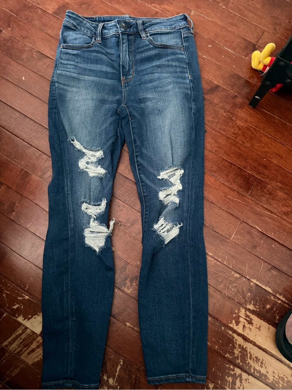 American Eagle Outfitters Dark Blue Distressed Skinny Jeans